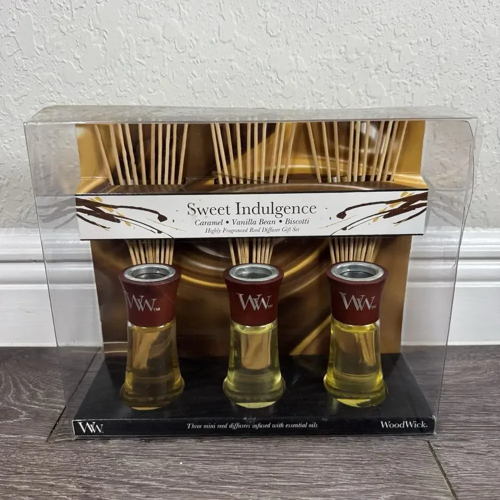 3x WoodWick Biscotti Caramel Vanilla Reed Diffuser Set 2 Oz Fragrance 12 Reeds